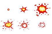 Pixel art explosions. game icons set