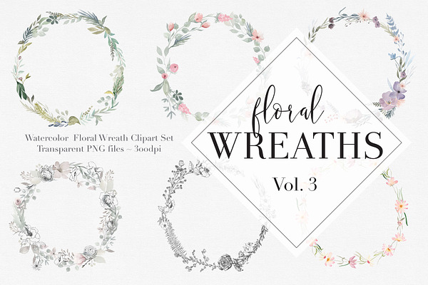 Watercolor Floral Wreaths Vol.3