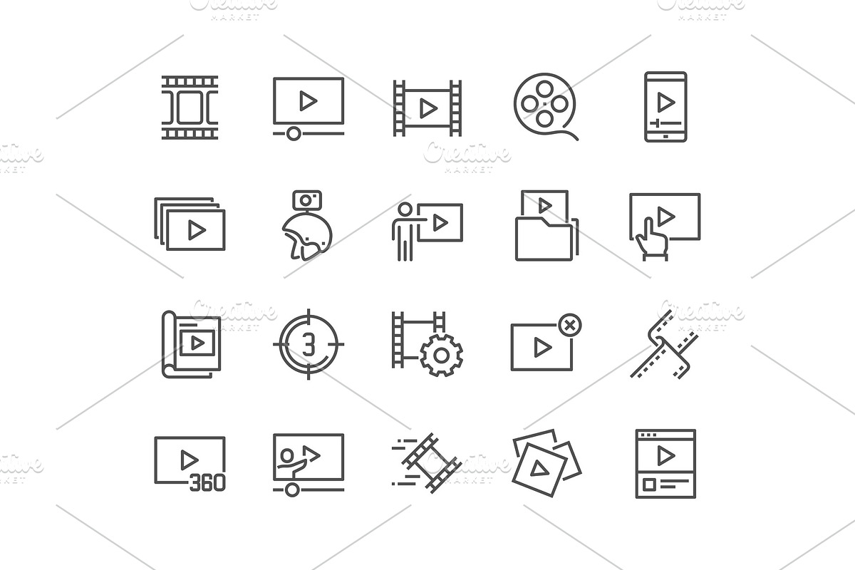 Line Video Content Icons in Illustrations - product preview 8