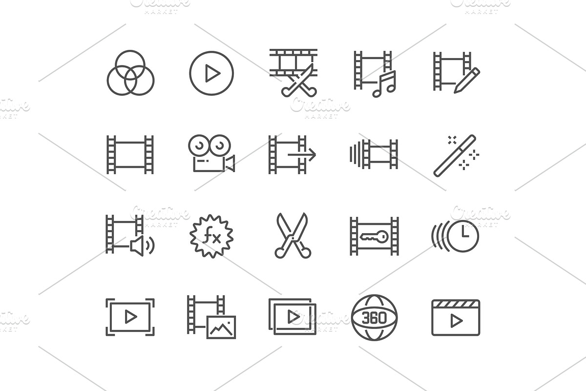 Line Video Editing Icons in Illustrations - product preview 8