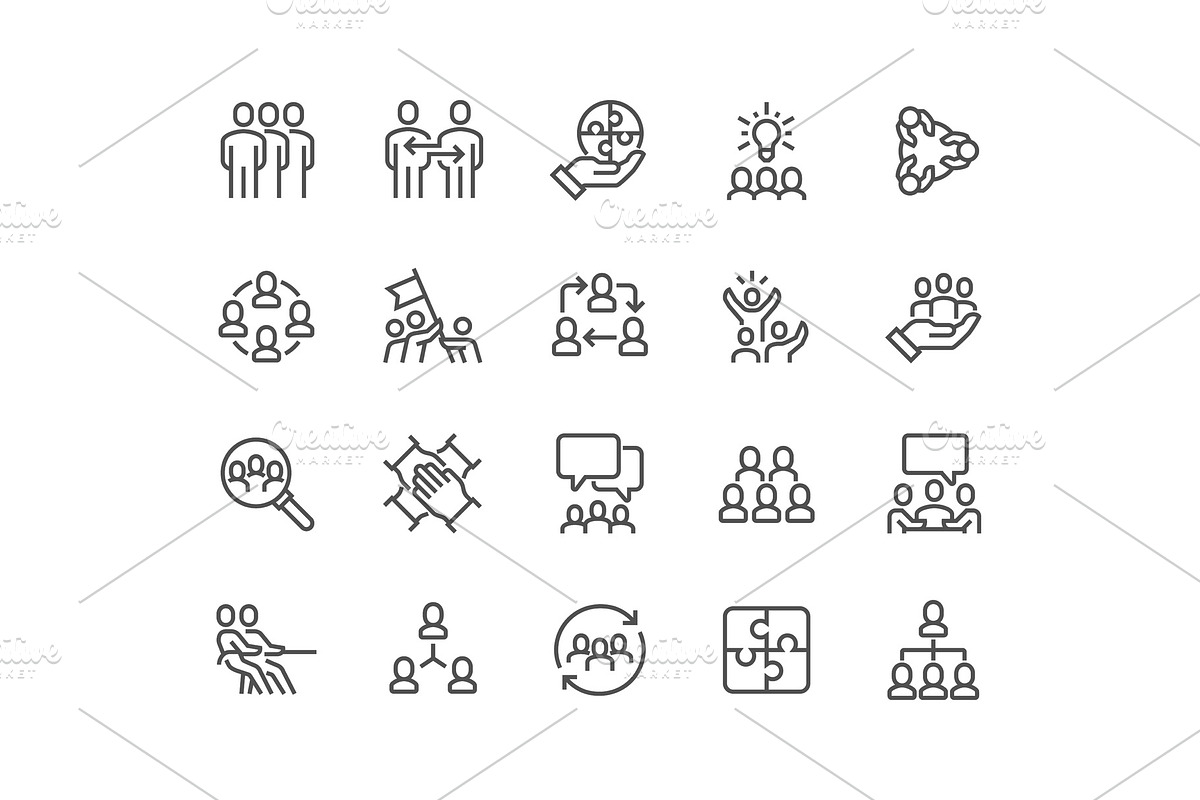 Line Team Work Icons in Illustrations - product preview 8