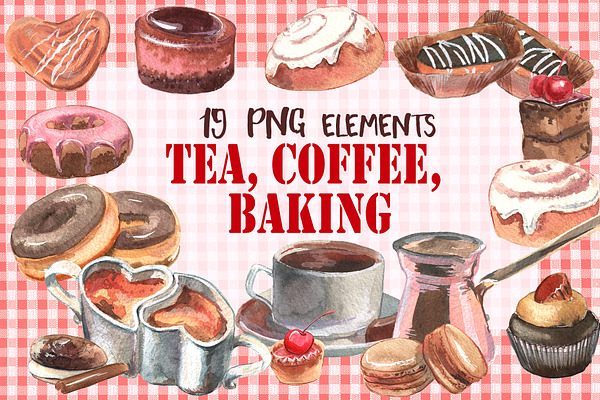Bakery products watercolor elements