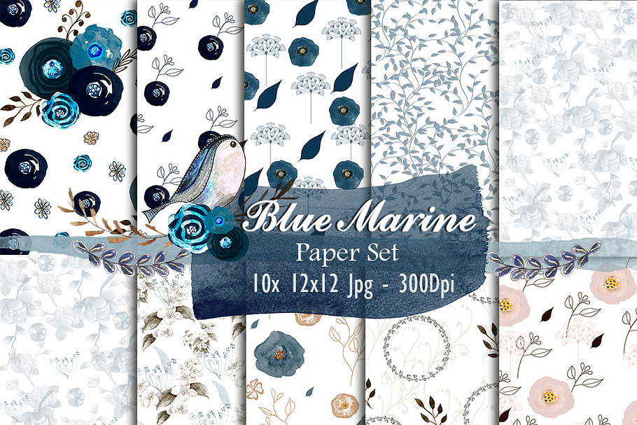 Watercolor Paper Set - Blue Marine in Patterns - product preview 8