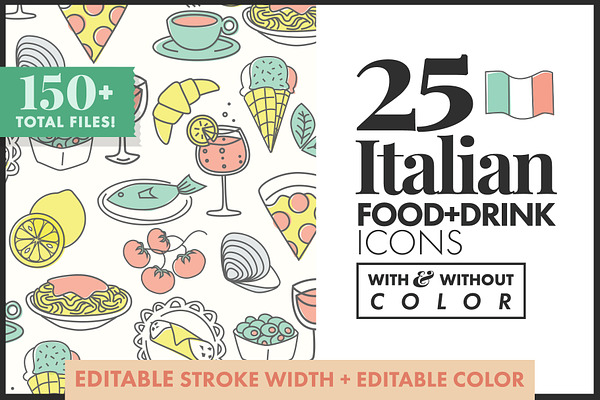 Italian Food Icons 25 color/no color