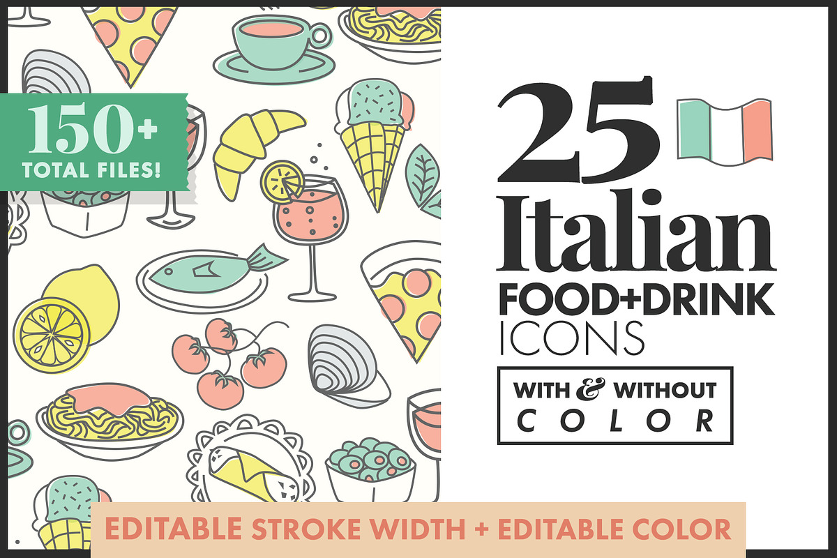 Italian Food Icons 25 color/no color in Icons - product preview 8