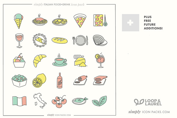 Italian Food Icons 25 color/no color in Icons - product preview 1