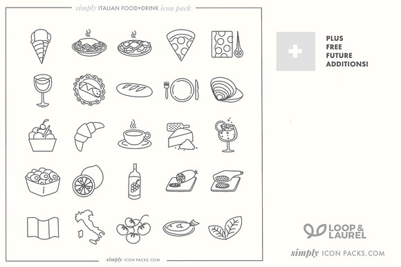 Italian Food Icons 25 color/no color in Icons - product preview 2