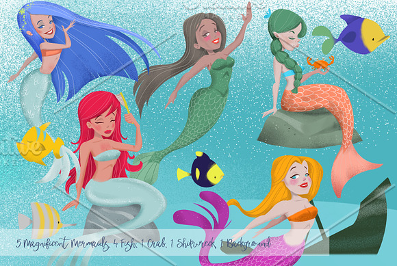Splash! Cute Mermaid Clip art in Illustrations - product preview 4