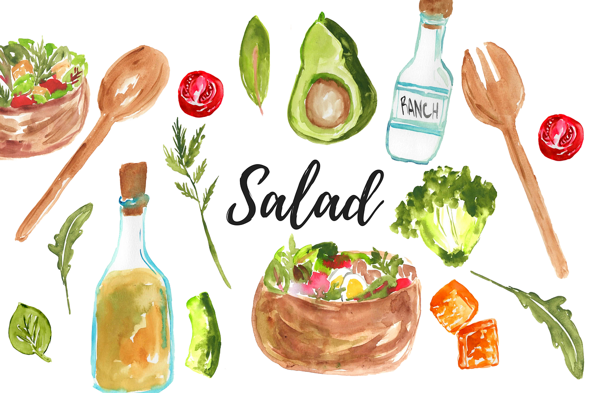 Watercolor food salad clipart  in Illustrations - product preview 8