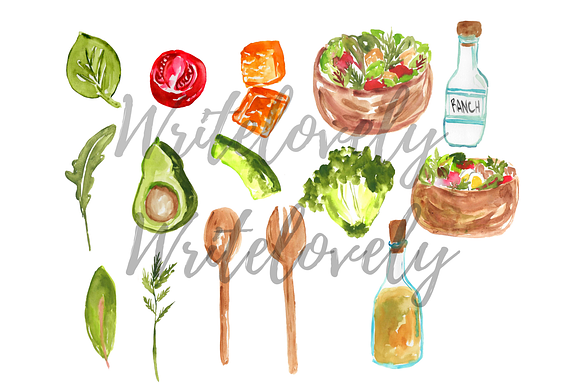 Watercolor food salad clipart  in Illustrations - product preview 1