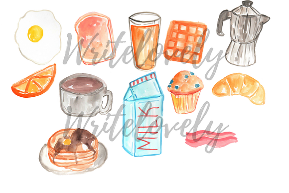 Watercolor Food Breakfast clipart in Illustrations - product preview 1
