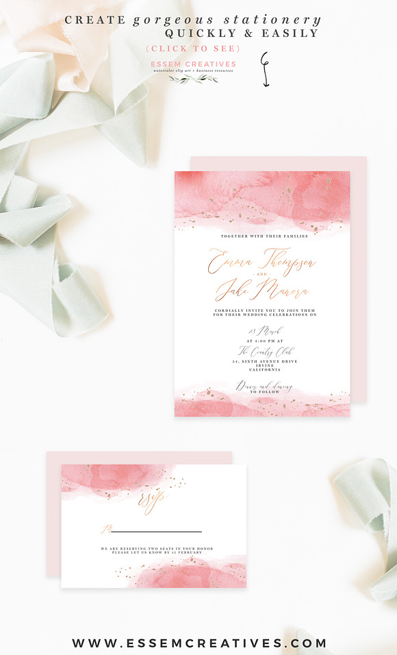 Celestial Watercolor - Pink and Gold in Illustrations - product preview 1