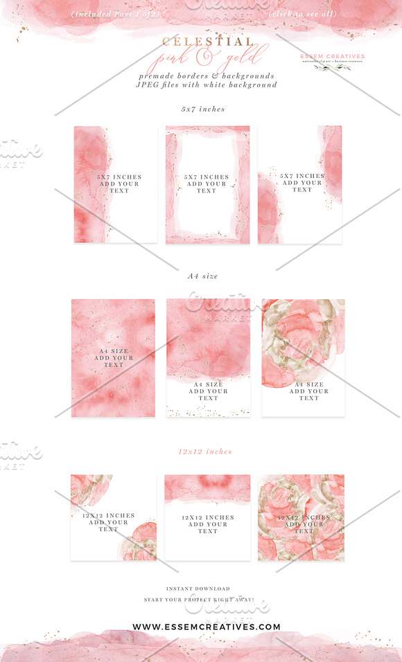 Celestial Watercolor - Pink and Gold in Illustrations - product preview 2