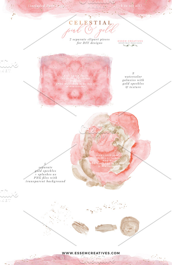 Celestial Watercolor - Pink and Gold in Illustrations - product preview 3
