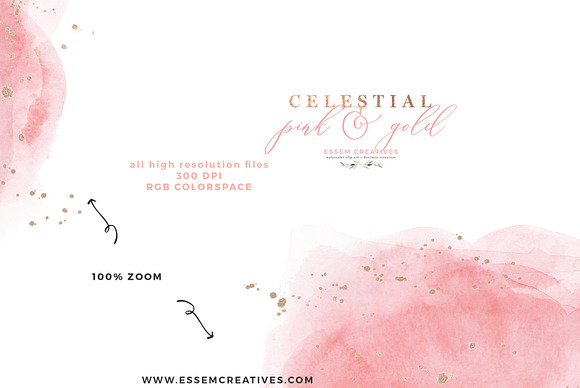 Celestial Watercolor - Pink and Gold in Illustrations - product preview 4