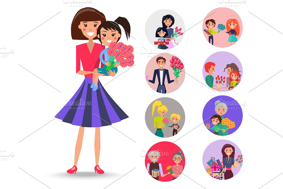 Mother with Daughter on Arms and in Illustrations - product preview 8