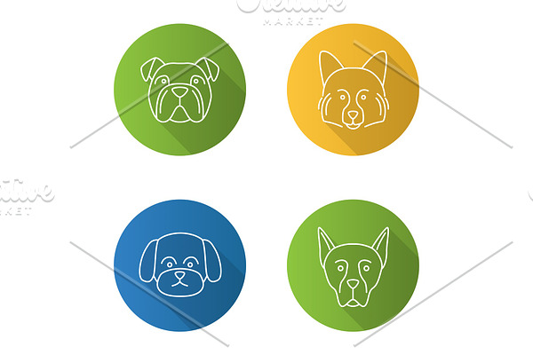 Dogs breeds icons set