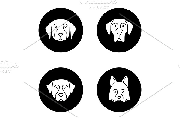 Dogs breeds glyph icons set