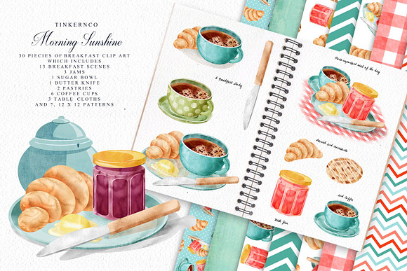 Watercolor Breakfast Coffee Set. in Illustrations - product preview 5