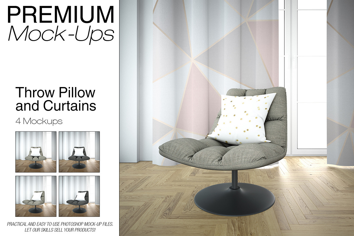 Throw Pillow & Curtains Mockup Set in Product Mockups - product preview 8