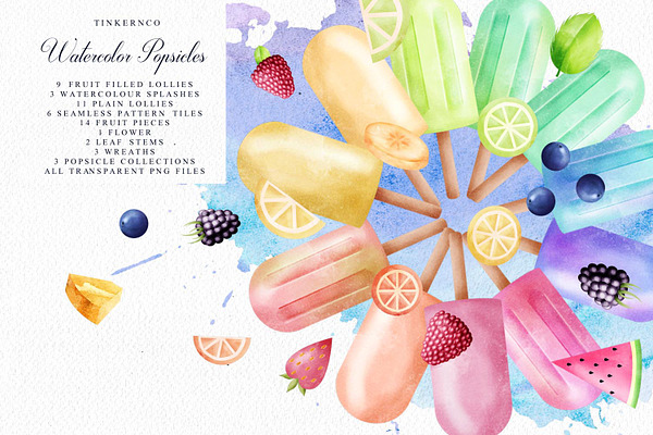 Watercolor Popsicle graphics set
