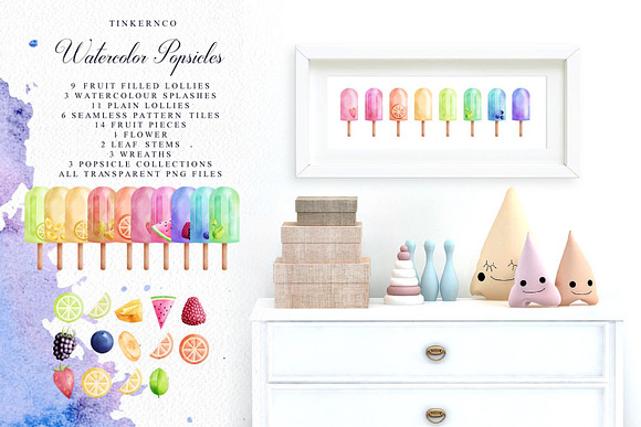 Watercolor Popsicle graphics set in Illustrations - product preview 3