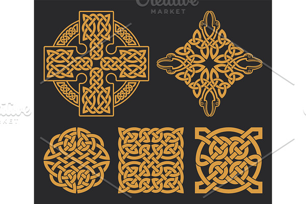 Vector celtic cross and knot set