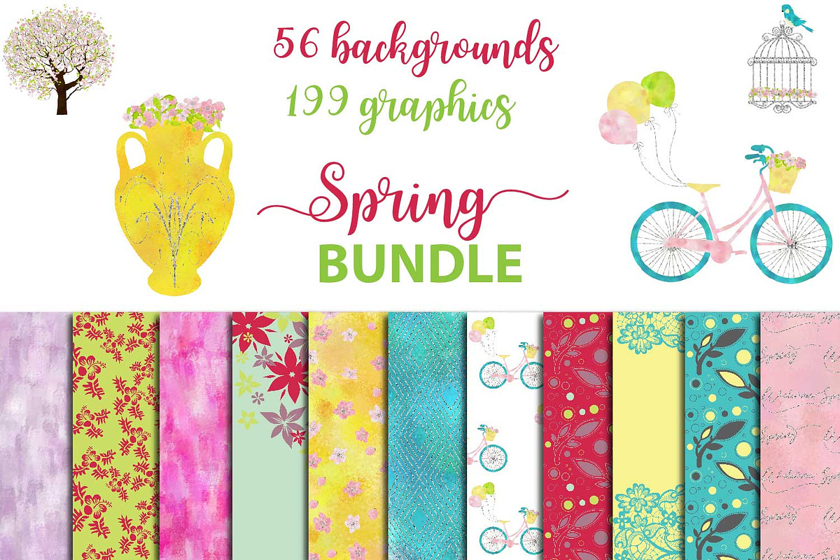 Spring BUNDLE graphics + backgrounds in Illustrations - product preview 8