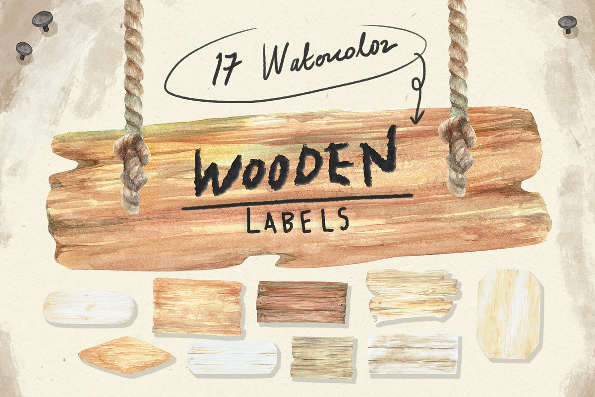 Watercolor Wooden Labels in Graphics - product preview 8