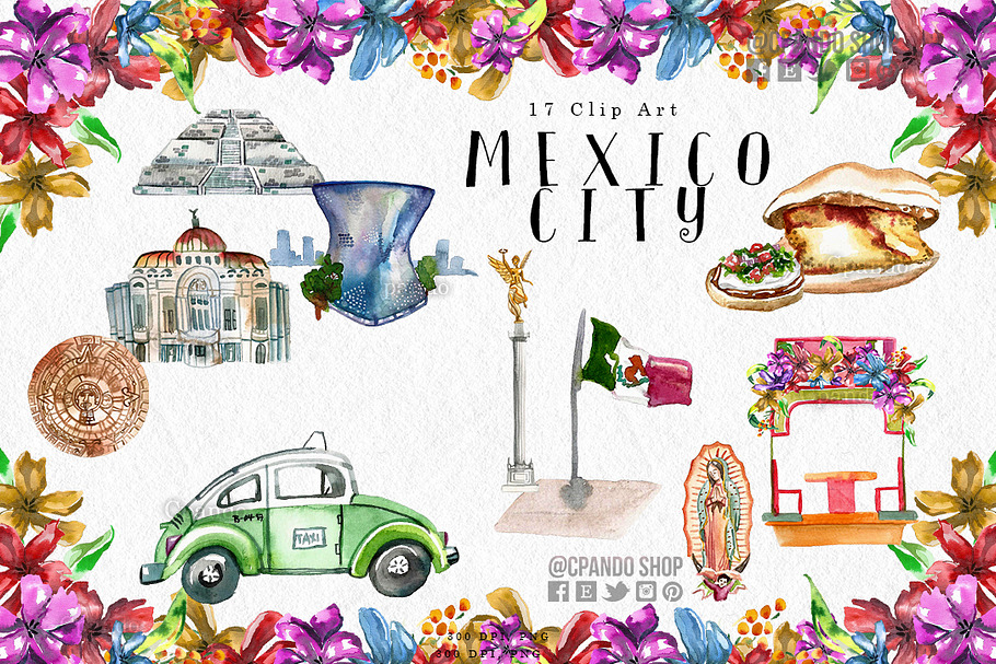 Mexico City watercolor clipa rt in Illustrations - product preview 8