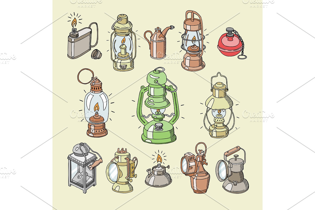 Lantern vector antique light lamp or in Illustrations - product preview 8
