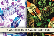 2 watercolor vector leaves patterns