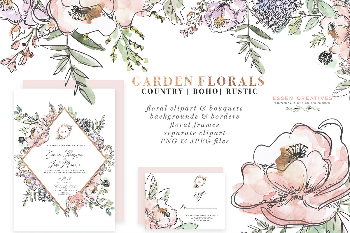 Garden Watercolor Flowers Clipart in Illustrations - product preview 8