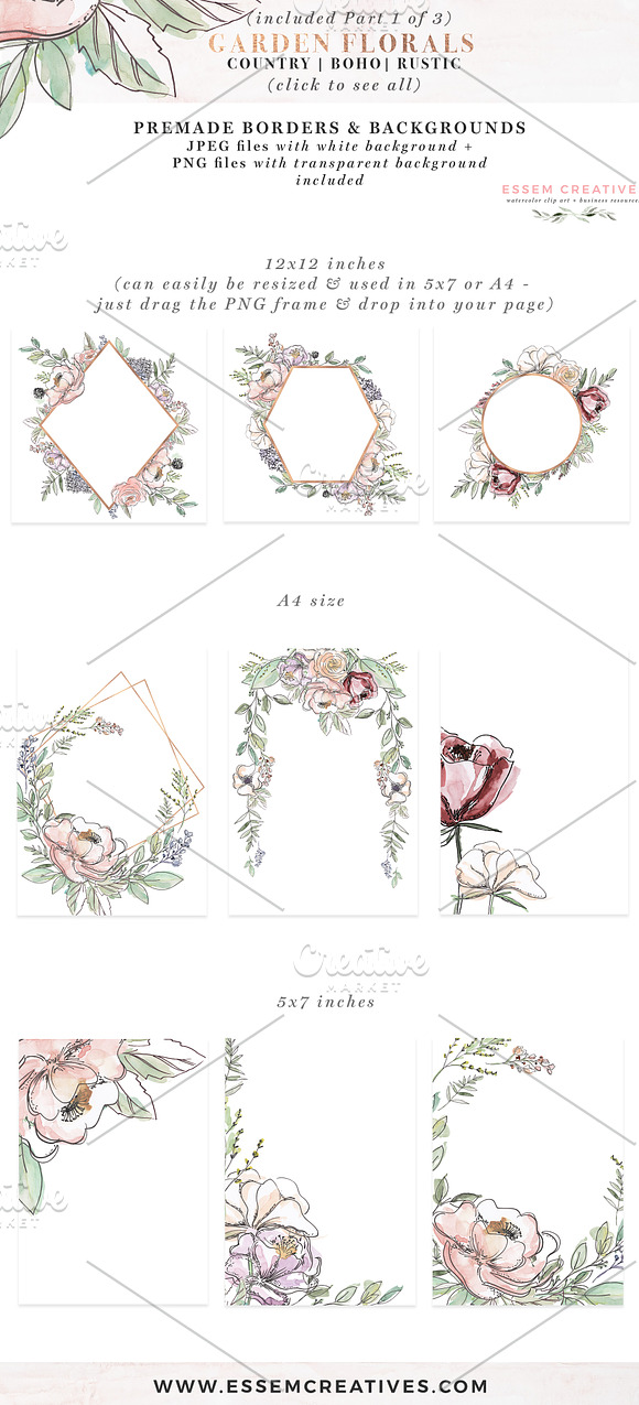 Garden Watercolor Flowers Clipart in Illustrations - product preview 4