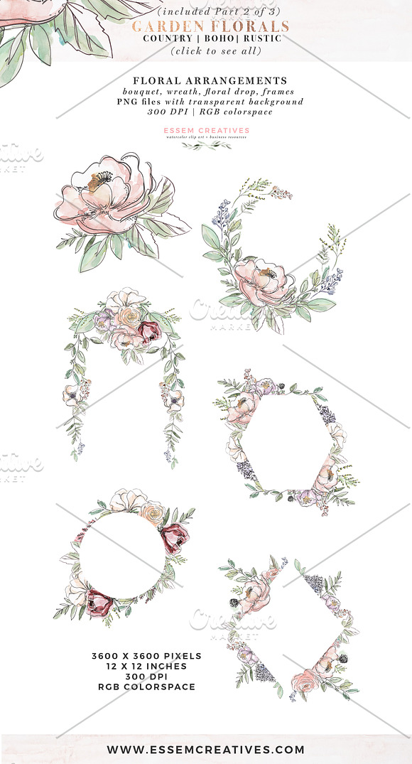 Garden Watercolor Flowers Clipart in Illustrations - product preview 5