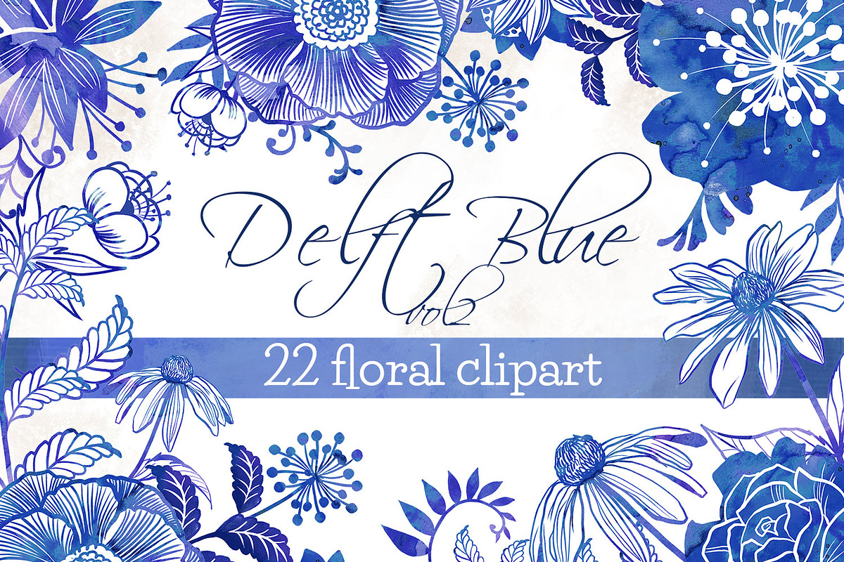 Blue Flowers clipart, wedding  in Illustrations - product preview 8