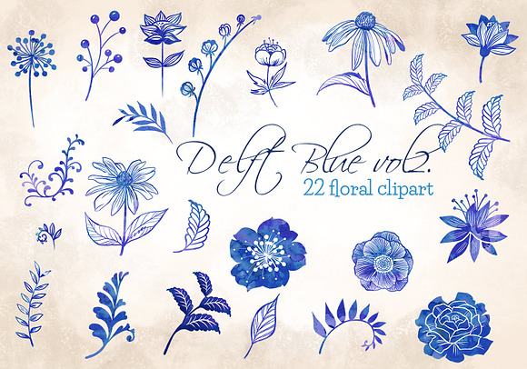 Blue Flowers clipart, wedding  in Illustrations - product preview 1