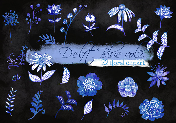 Blue Flowers clipart, wedding  in Illustrations - product preview 2
