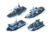 Military boats isometric. Vector