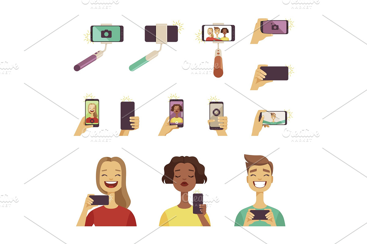 Peoples making selfie. Various tools in Graphics - product preview 8