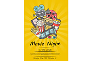 Vector cinema doodle icons poster