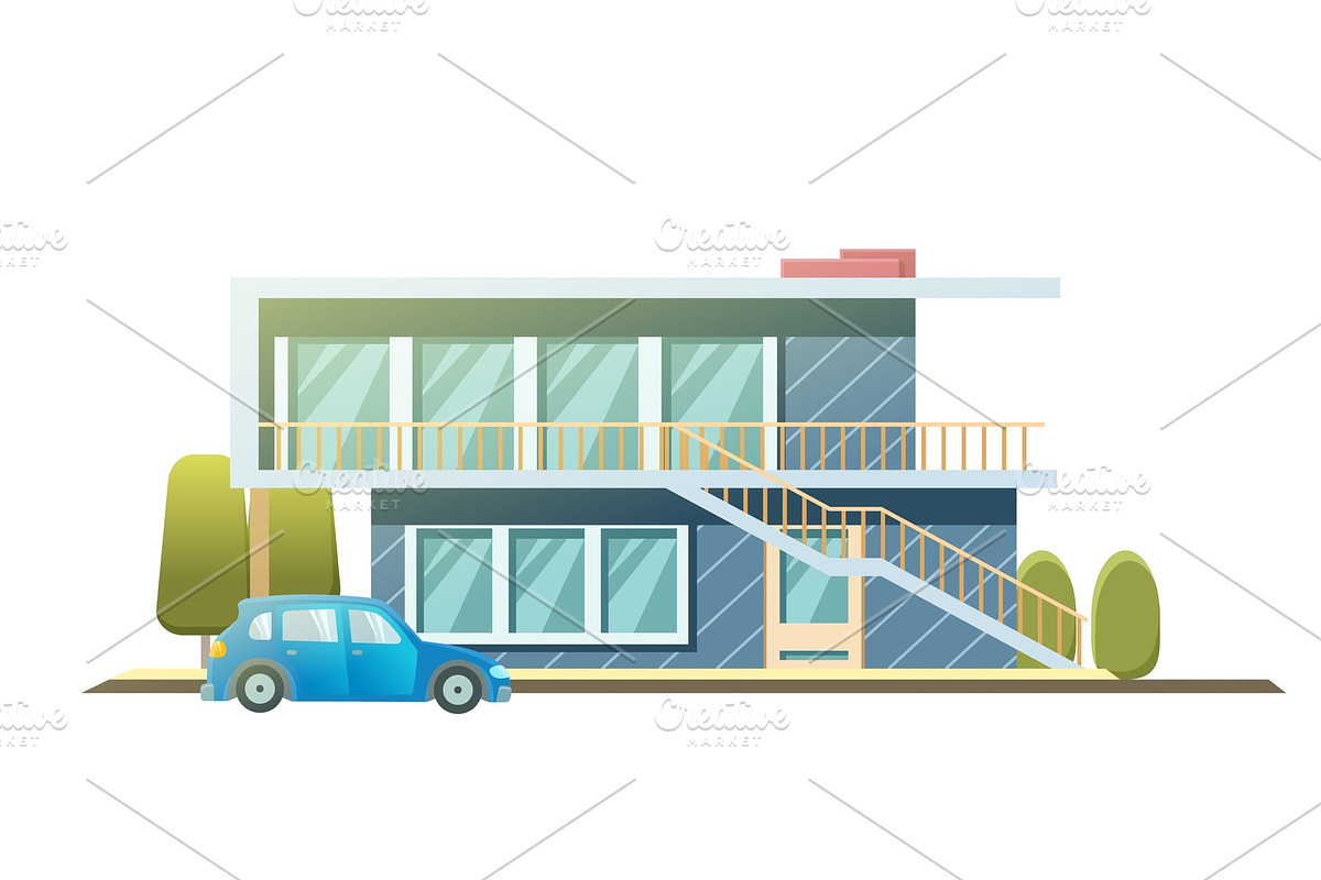 Facade apartment house, cottage in Illustrations - product preview 8