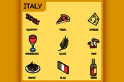 Italy color outline isometric icons