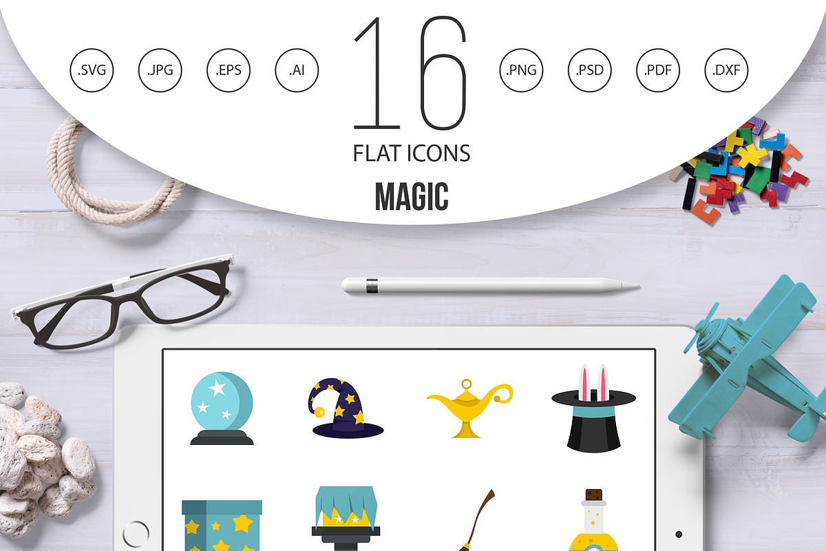 Magic icons set in flat style in Graphics - product preview 8