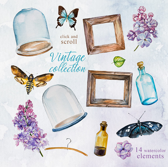 Watercolor Vintage Collection Set in Illustrations - product preview 1