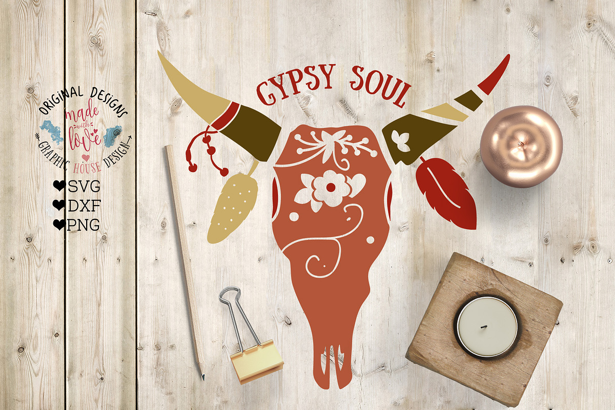 Gypsy Soul Bull Skull Cut File in Illustrations - product preview 8