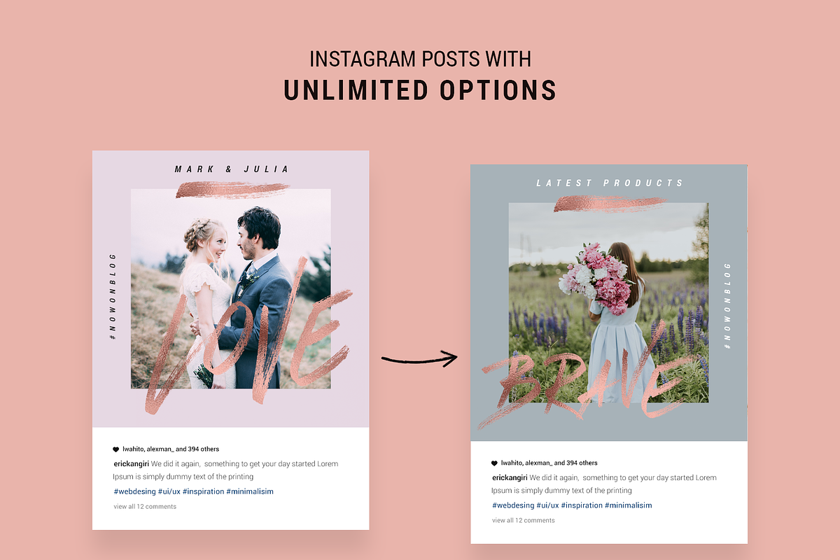 Rose Gold Hand-Drawn Instagram Posts in Instagram Templates - product preview 8