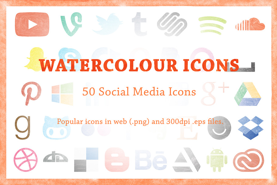 50 Watercolour Social Media Icons