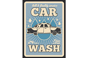 Car wash service vector retro poster