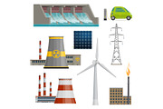 Vector icons of power stations